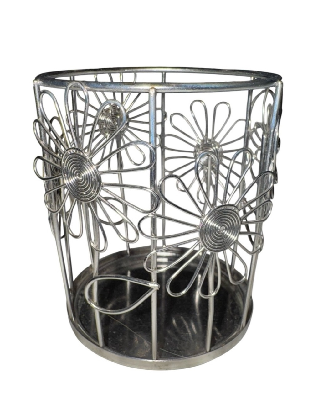 Silver Floral Wire Utensil or Pencil Holder